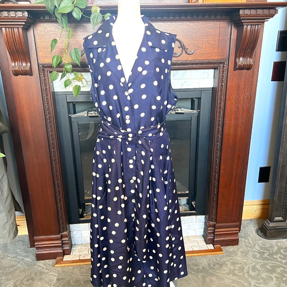Positive‎ Attitude Navy Blue Polka Dot Sleeveless Fit n Flare Dress Size 18